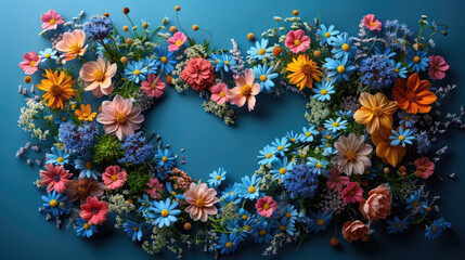 A heart made of wild flowers. Love concept, generative ai - 788672692