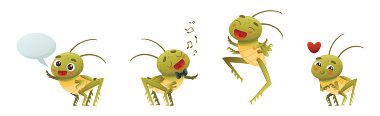 Cute Little Grasshopper Engaged in Various Activity Vector Set