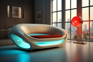 High-tech Futuristic sofa. Room design digital. Generate Ai