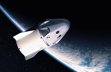 Commercial spaceship in outer space. 3d illustration. - 788673212