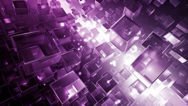 abstract background with cubes, dark violet and white color scheme, glowing light effects Generative AI