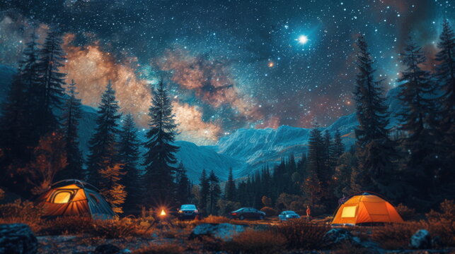 Night Scene With Tents and Stars