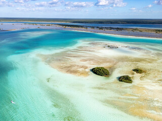 Aerial View of Isla de los Pájaros, Bird Island, Bacalar Lagoon, Quintana Roo, Mexico.