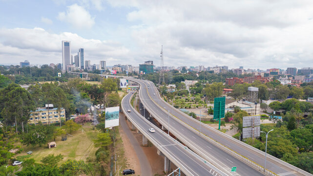Aerial view of empty modern expressway in Nairobi, Kenya.
