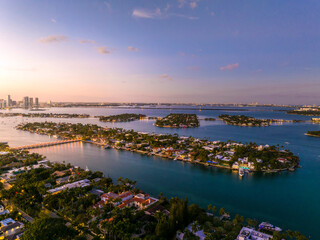 Aerial view of Miami Beach with Palm and Hibiscus Island, Florida, United States.