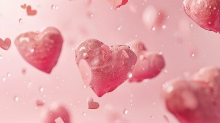 Heart shaped elements soar across a soft pink backdrop embodying the essence of love in celebration of Happy Women s Mother s and Valentine s Day
