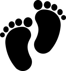 Baby footprint flat icon black vector stock for poste newborn, kids feet sign. Traces of bare fee isolated on transparent background. Print Kid step for trail Walking