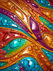 Fototapeta premium Vibrant Colorful Glossy Liquid Background with Textures, Waves, and Bubble Effects - Abstract Aesthetic Minimalist Design for Wallpaper, Backdrop, and Graphic Projects