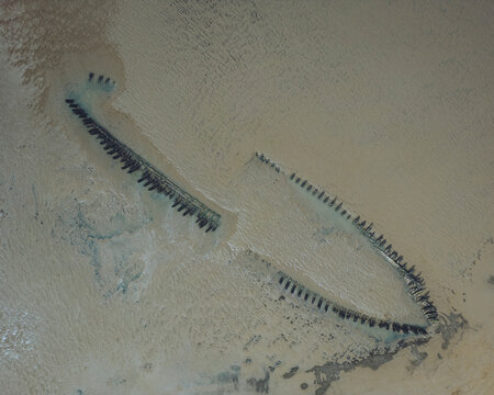 Aerial view of Berrow beach with wreck of the SS Nornen, Berrow, England.