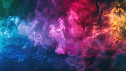 Dramatic view colorful smoke with light neon on dark background. AI generated image