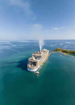 Cap-Ha&iuml;tien, Haiti - 16 April 2024: Aerial view of Labadee, Allure of the Seas cruise ship, Cap-Haitien, Nord, Haiti.