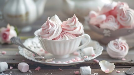 lovely pastel rose meringues zephyrs marshmallows on the vintage table