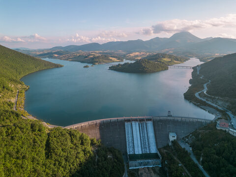 Aerial view of Lake Cingoli, Cingoli, Macerata, Italy.