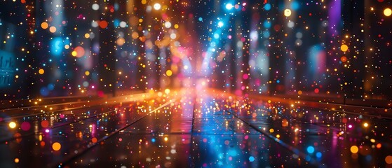 Obraz premium After-Party Sparkle: A Sea of Lights and Confetti. Concept Celebratory Atmosphere, Festive Decor, Nighttime Vibes, Party Lights, Confetti Everywhere