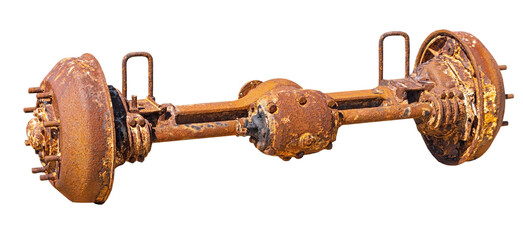 Old rusty rear axle from a car