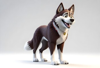 Lassie , Balto , Hachiko ,siberian husky, Funny Dogs Orange and white happy cartoon dog standing against a plain white background