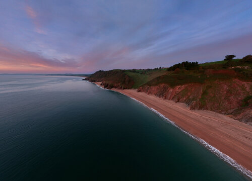 Aerial view of beautiful beach at Blackpool Sands, South Devon, England.