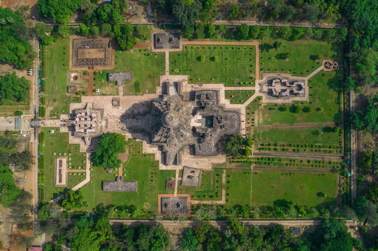 Aerial view of historic Konark Sun Temple, Konark, Odisha, India.