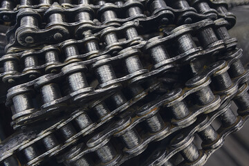 Old roller chain close-up