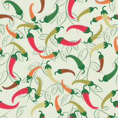 Obraz premium Seamless pattern with chili pepper on a light green background.
