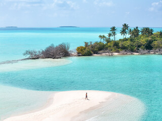 Aerial view of beautiful tropical beach on Innafinolhu Island, Maldives.