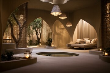 Serene Spa relax table candles. Towel resort. Generate Ai