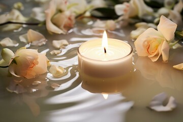 Glowing Spa white candle water. Small and flavored luminary pacified burnings. Generate AI