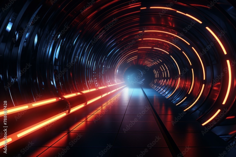 Poster mesmerizing space neon tunnel. space motion bright speed flash. generate ai