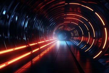Mesmerizing Space neon tunnel. Space motion bright speed flash. Generate Ai