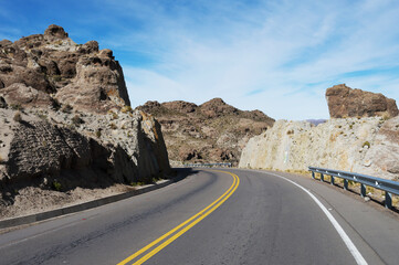 Section of route 5 in Bolivia near rock formations