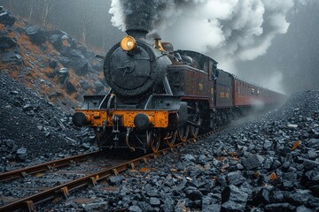 A steam locomotive's coal tender, filled to the brim and ready for a long journey