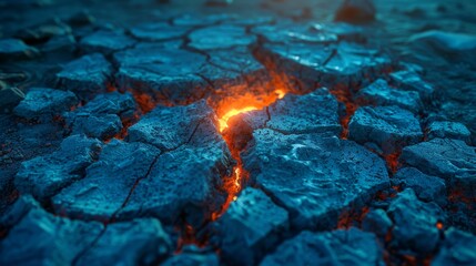   A crack in the ground, resembling a fiery fissure, exudes flames