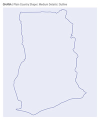 Ghana plain country map. Medium details. Outline style. Shape of Ghana. Vector illustration.