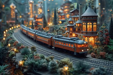 A train enthusiast's meticulous model train layout, replicating famous railroad routes and landmarks