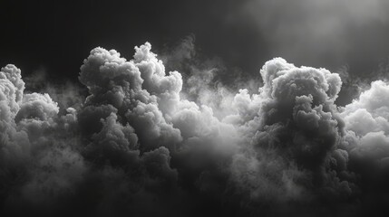   A monochrome image of a cloud cluster with the appearance of heavy steam emission - obrazy, fototapety, plakaty