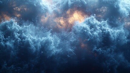   A vast expanse of clouds in the sky, illuminated from above and below by a brilliant light - obrazy, fototapety, plakaty