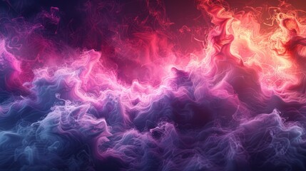   A group of pink and blue smoke swirls against a black backdrop Red and pink smoke trails are present on the image's left side - obrazy, fototapety, plakaty