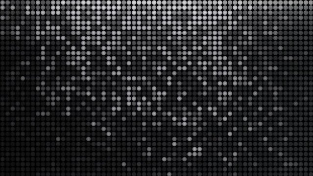 Wall with black and white polka dots. Stylish disco shiny silver paillette. Shiny iron pattern of round sequins. Round gray white scales. HD Looped identical. Similar video 4k, 60 fps.