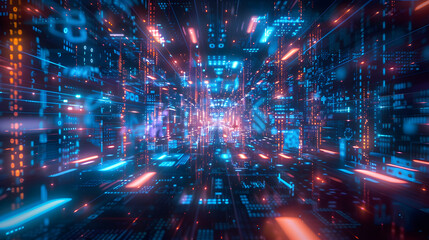 Cybernetic Dreamscape: A Vibrant Visualization of Digital Data Flow