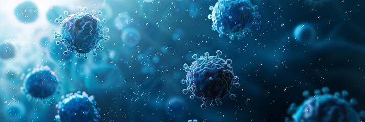 Microscopic Menace: Abstract Viral Cells on Blue