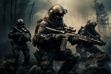 Obraz premium Stealthy Special force soldiers. Military people. Generate Ai