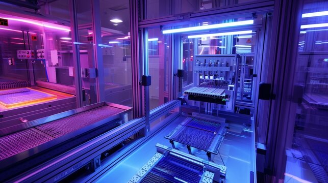 A white machine with blue buttons and a blue light on it