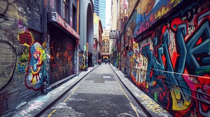 Colorful Graffiti in Urban Alleyway
