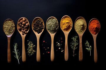 Rustic Spices spoon herbs. Salt spoon. Generate Ai