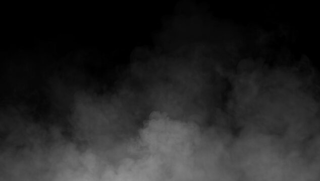 Abstract smoke misty fog on isolated black background. Texture overlays. Design element.