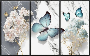 Abstract oil painting Marble background with flower designs, wall decoration, 3 panel wall art Painting,