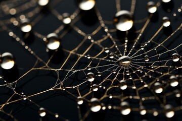 Shimmering Spider poison web water drops. Risk detail network spooky. Generate Ai