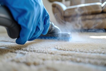 Cleaning carpet using professional steam cleaner