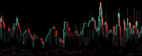A black background candlestick chart showing the volume or stock movement on a market
