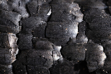 Burning charcoal closeup as a background. Macro texture.